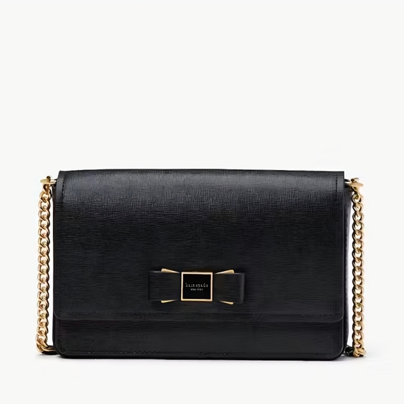 Kate Spade Morgan Chain Wallet Black Bow Crossbody - Picture 1 of 9